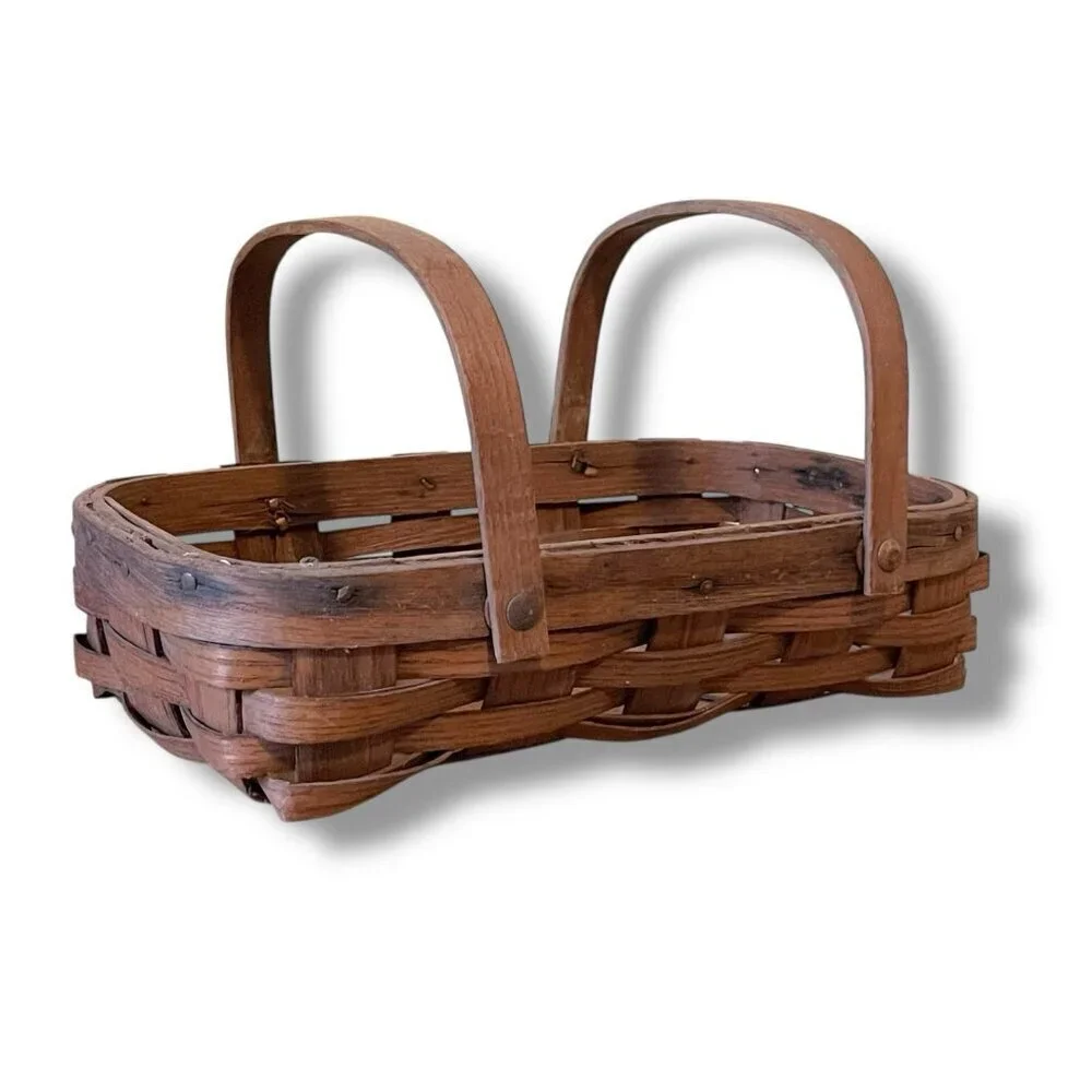 Vintage Gathering Basket Antique Harvest Foraging Market Rustic Cottage Decor